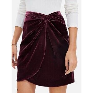 Loft High-Waisted Velvet Twist Shift Skirt Crushed Blackberry Size 4